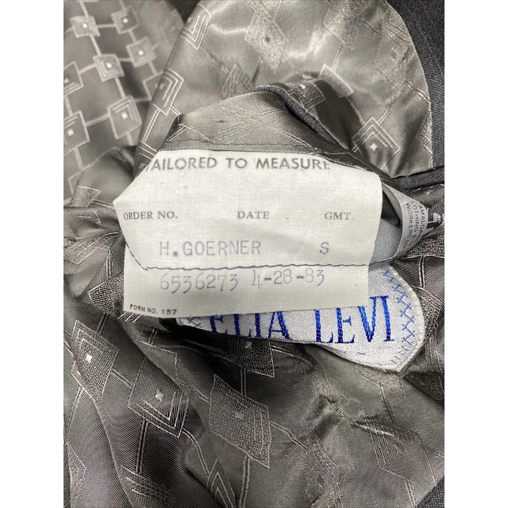 VTG Hand Made Elia Levi Gray Pin Striped 2 Button Blazer Jacket 44 *